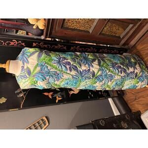 Vintage Dynasty Royal Crown Quilted Maxi Dress Sz 14 Tropical Floral